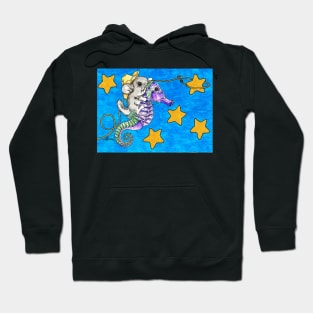 Chinchilla riding a Seahorse Lassoing Stars Hoodie